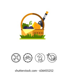 Basket with Wine and Cheese Icon
