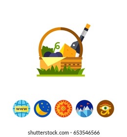 Basket with Wine and Cheese Icon