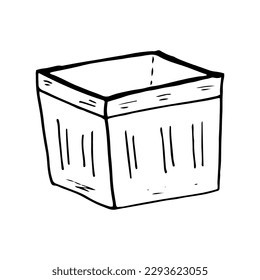Basket wooden box doodle vector illustration. Empty wood crate in line style. Outline box storage.