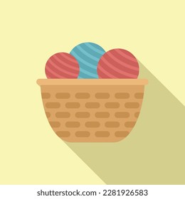 Basket wool ball icon flat vector. Knit yarn. Fabric cloth
