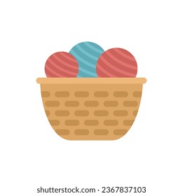 Basket wool ball icon flat vector. Knit yarn. Fabric cloth isolated