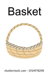 Basket and the word “Basket “ Isolate on white background.