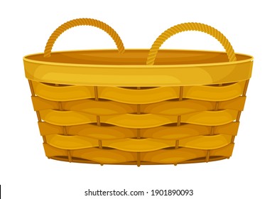 Basket Woven from Bark Strips as Container for Harvesting and Storage Vector Illustration