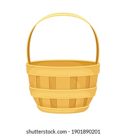 Basket Woven from Bark Strips as Container for Harvesting and Storage Vector Illustration