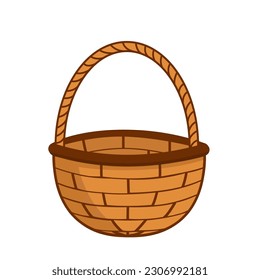 Basket. Woven basket for mushrooms, fruits, berries. Cartoon, flat. Isolated vector illustration eps 10