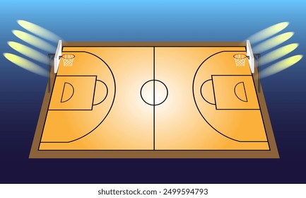 Basketball 3D. Basketball field 3D and shine. Basketball field with hoops 3D. Vector Illustration EPS10.