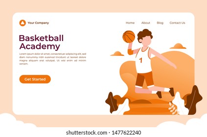 Basketball Academy Concept Vector Flat Illustration for landing page, wallpaper, background, banner, advertising, web, business