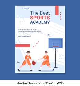 Basketball Academy Kids Social Media Poster Template Cartoon Background Vector Illustration