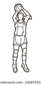 Basketball Action Female Player Cartoon Sport Graphic Vector