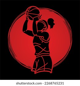 Basketball Action Female Player Cartoon Sport Graphic Vector