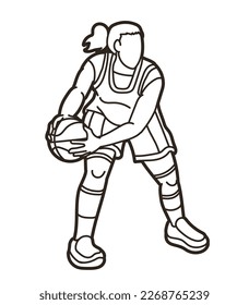 Basketball Action Female Player Cartoon Sport Graphic Vector