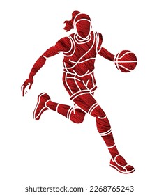 Basketball Action Female Player Cartoon Sport Graphic Vector
