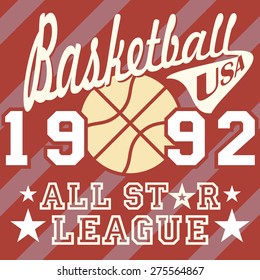 Basketball all star league artwork, typography poster, t-shirt Printing design, vector Badge Applique Label .