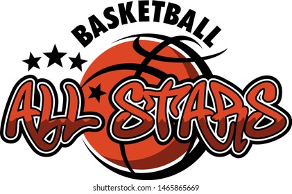 basketball all stars team design with ball and stars for school, college or league