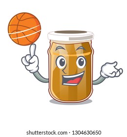 With basketball almond butter in a character jar