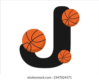 Basketball alphabet sport Letter J illustration