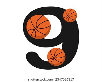 Basketball alphabet sport number 9 illustration