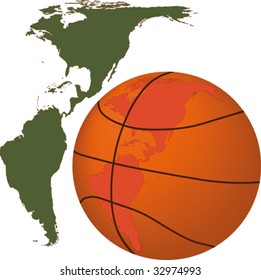 basketball and the American continent map