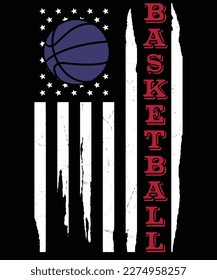 basketball with American Flag Vintage t shirt design