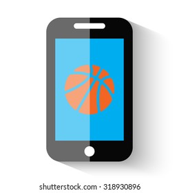 Basketball app illustration on a flat icon smartphone with shadow on a white background
