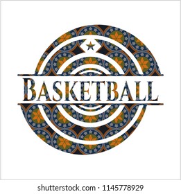 Basketball arabic style emblem. Arabesque decoration.