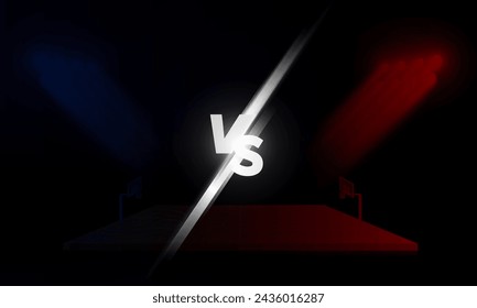 Basketball arena field with bright stadium Versus logo vs letters for sports and fight competition Sport Contest vector design