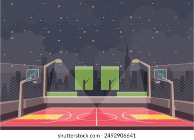 Basketball arena field with bright stadium lights design. Vector lighting. Stadium basketball background, vector illustration.