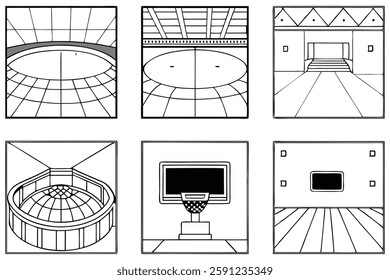 Basketball arena line art sports illustration