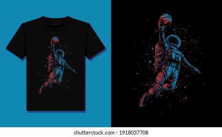 basketball astronaut t shirt vector illustration