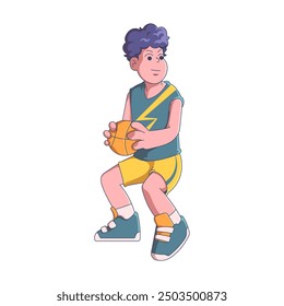 Basketball Athlete Cute Flat Art Cartoon Vector