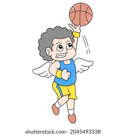 basketball athlete doing lay up, vector illustration art. doodle icon image kawaii.