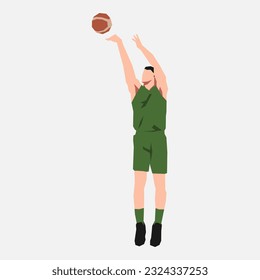 basketball athlete is jumping and throwing a basketball. can be used for basketball, sport, activity, training, etc. flat vector illustration.