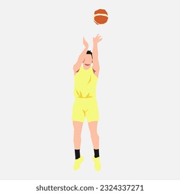 basketball athlete is jumping and throwing a basketball. can be used for basketball, sport, activity, training, etc. flat vector illustration.