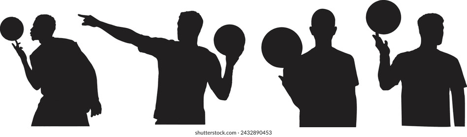 Basketball athlete training vector silhouette, black color isolated on white background
