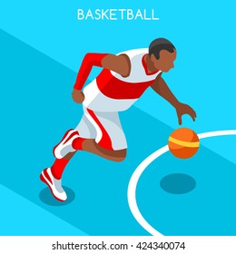 Basketball Attack Player Athlete Sportsman Icon 3D Isometric Black Basketball Athlete. United States Team USA Sport Competition Sport Basket Infografik Basketball Event Set Vector People Collection