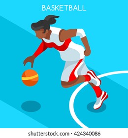 Basketball Attack Player Athlete Summer Games Icon set. 3D Isometric Black Basketball Player Athlete.United States USA Sport Competition Basket Infographic Basketball events Vector People Image