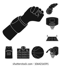 Basketball and attributes black icons in set collection for design.Basketball player and equipment vector symbol stock web illustration.