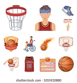 Basketball and attributes cartoon icons in set collection for design.Basketball player and equipment vector symbol stock web illustration.