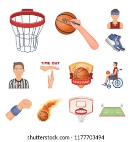 Basketball and attributes cartoon icons in set collection for design.Basketball player and equipment vector symbol stock web illustration.