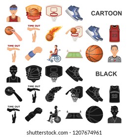 Basketball and attributes cartoon icons in set collection for design.Basketball player and equipment vector symbol stock web illustration.