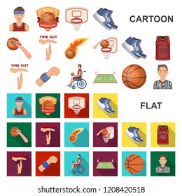 Basketball and attributes cartoon icons in set collection for design.Basketball player and equipment vector symbol stock web illustration.
