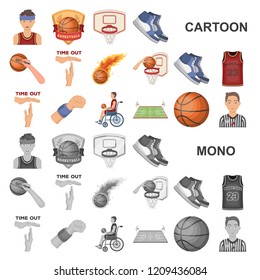 Basketball and attributes cartoon icons in set collection for design.Basketball player and equipment vector symbol stock web illustration.