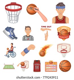 Basketball and attributes cartoon icons in set collection for design.Basketball player and equipment vector symbol stock web illustration.