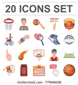 Basketball and attributes cartoon icons in set collection for design.Basketball player and equipment vector symbol stock web illustration.