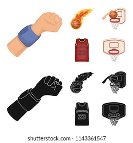 Basketball and attributes cartoon,black icons in set collection for design.Basketball player and equipment vector symbol stock web illustration.