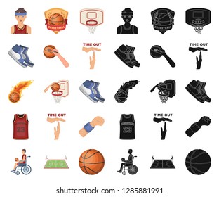 Basketball and attributes cartoon,black icons in set collection for design.Basketball player and equipment vector symbol stock web illustration.
