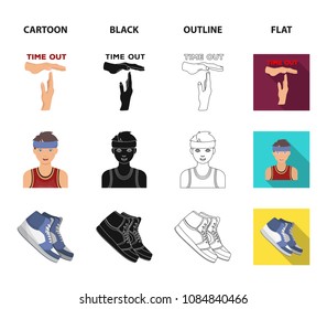 Basketball and attributes cartoon,black,outline,flat icons in set collection for design.Basketball player and equipment vector symbol stock web illustration.