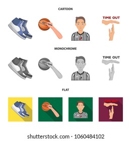 Basketball and attributes cartoon,flat,monochrome icons in set collection for design.Basketball player and equipment vector symbol stock web illustration.