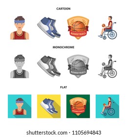 Basketball and attributes cartoon,flat,monochrome icons in set collection for design.Basketball player and equipment vector symbol stock web illustration.