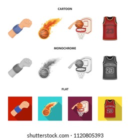 Basketball and attributes cartoon,flat,monochrome icons in set collection for design.Basketball player and equipment vector symbol stock web illustration.